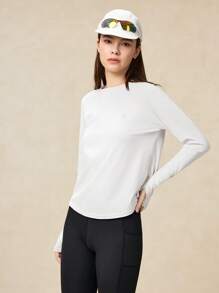 OutZeal Camiseta técnica de manga larga con pliegue cruzado y protección solar para mujer, ideal para senderismo y entrenamiento