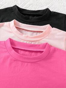 Baby Girl Simple Pattern Short Sleeve Round Neck T-Shirt, Casual Style Suitable For Summer - Multicolor - View 5