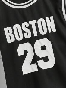 SHEIN Leap Crew 青少年男孩字母圖形拼色條紋修飾2合1短袖t恤和短褲組合 - 黑色 - 查看 3