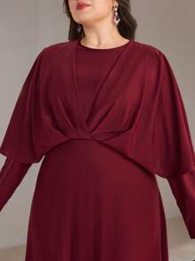 Veilorie Plus Size Women Solid Color Batwing Sleeve Round Neck Elegant Arabic Long Dress - Burgundy - View 6