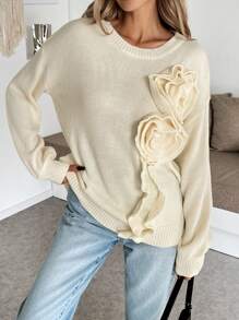 Chiquease Casual 3D Floral Knitted Loose Pullover Sweater Fall Winter