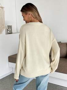 Chiquease Casual 3D Floral Knitted Loose Pullover Sweater Fall Winter