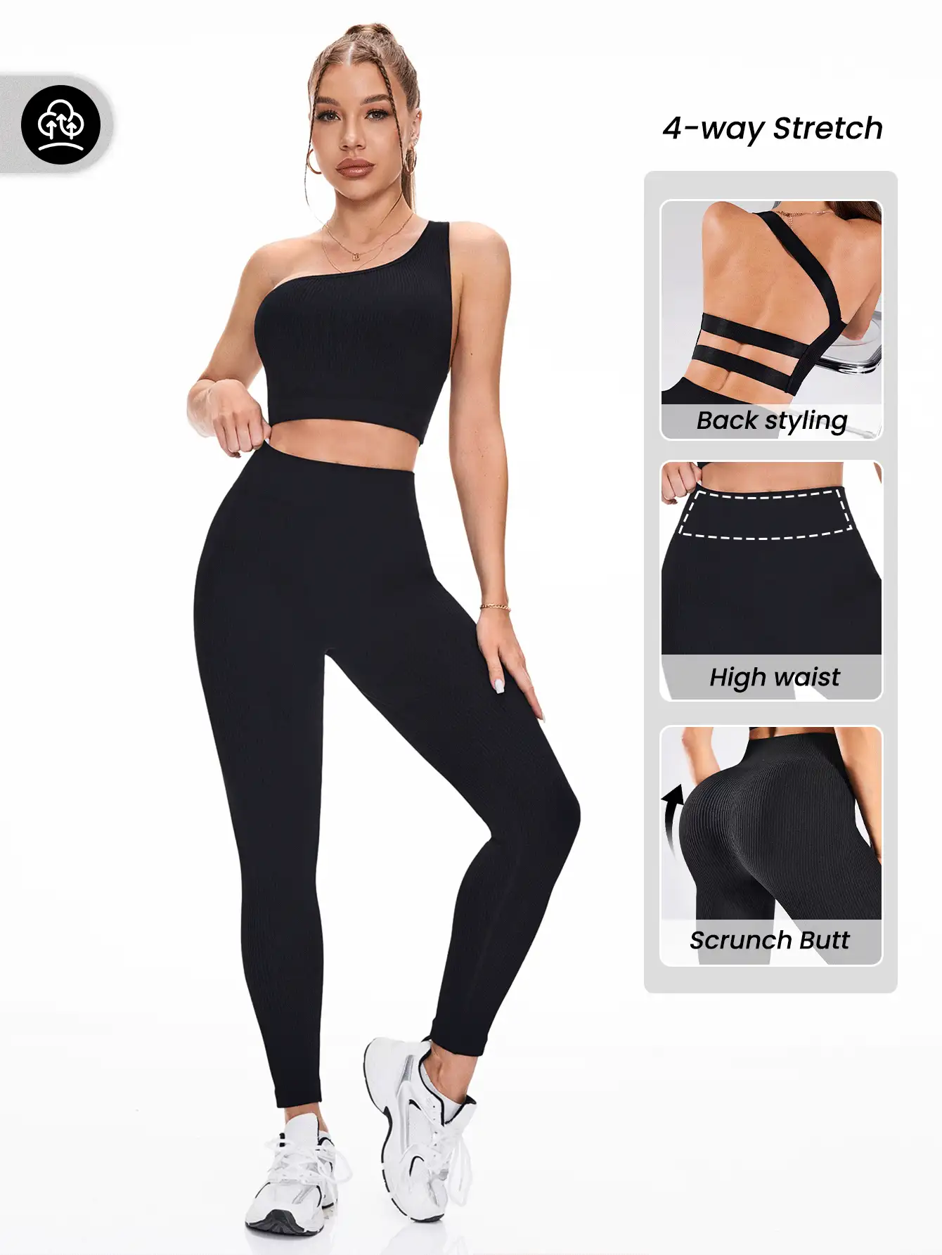 SHEIN Sports Women's Seamless Sports Bra And Extra Long Pants Set - Black - View 2