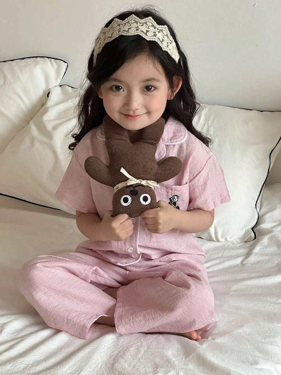 DAZY Young Girl Plaid Short Sleeve Pants Home Wear, Spring/Summer - Pink - View 1