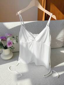 Comfortcana Top de tirantes con escote en V y volantes, nuevo para verano para mujer, color blanco