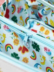 SHEIN X Care Bears 1 Peça Bolsa de Cosméticos de Capacidade Grande com Zíper, Pode Ser Desdobrada Plana, Material de Couro PU com Estampa de Urso Cartoon, Pode Ser Usada Como Bolsa de Cosméticos, Bolsa Digital, Bolsa de Armazenamento de Pequenos Itens, Com Compartimentos Independentes, Pode Ser Usada Para Viagens, Passeios, Trajetos - Azul bebê - Visão 6