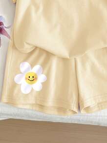 SHEIN Leap Crew Tween 女童休闲简约短袖短裤两件套，适合夏季 - 彩色 - 查看 4