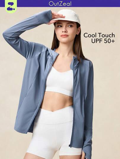  OutZeal 女士全天防晒凉爽触感面料连帽夹克，带拉链口袋