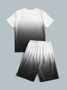 SHEIN Tween Boy Letter Graphic Ombre Top & Shorts Set - Multicolor - View 2