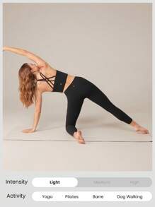 GLOWMODE FeatherFit™ Longline Crossover Strap Sports Bra Light Support Yoga Studio Gym Daily Fall Winter - Black - View 6