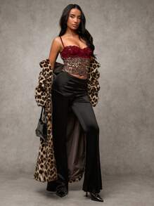 SHEIN BAE Damen Leoparden-Muster Spitze Spliced Sexy Trägertop, vielseitig für Ausflüge, Dates, Themenfeiern, Karneval, Korsett-Top, Konzerte, Rave-Top