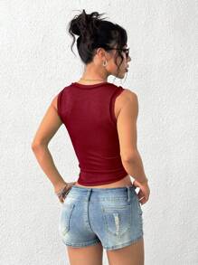 INAWLY Divertida camiseta de tirantes casual y personalizada para mujer - Burdeos - Ver 2