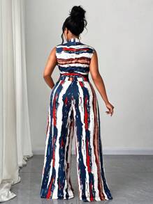 Maweii Plus Size Women's Asymmetrical Print Elastic Waist Bodycon Jumpsuit, Spring/Summer - Multicolor - View 3