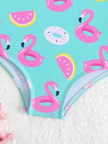 Baby Girl All-Over Print Sleeveless One-Piece Swimsuit, Random Print - Multicolor - View 4