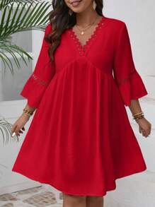 SHEIN VCAY Plus Size Bohemian Style Solid Color Simple Fashion Summer Dress Plus Size Christmas Red