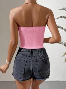 SHEIN VCAY Women's Baby Pink Strapless Knit Crop Top: Casual Sleeveless Summer Twist Front Knit Top - Baby Pink - View 2