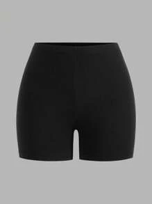SHEIN EZwear 2 件套女式休闲针织黑色和海军蓝短款紧身打底裤，夏季两件套女式骑行短裤 - 彩色 - 查看 4