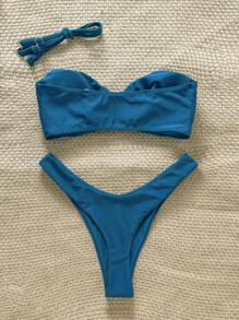 Swim Chiccia 2 piezas de bikini sexy para mujer de verano con tirantes finos y decoración metálica en unicolor