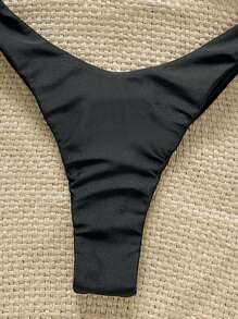 Swim Chiccia Bộ đồ bơi bikini gợi cảm 2 mảnh dây mảnh màu trơn mùa hè cho nữ - màu đen - Xem 5