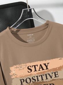 Plus Size Summer Casual Slogan Print Short Sleeve T-Shirt - Mocha Brown - View 3