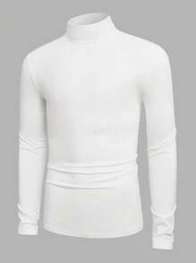 Manfinity VCAY Men's Casual Solid Color Stand Collar Long Sleeve T-Shirt