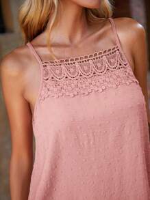 SHEIN Clasi Women Vacation Casual Solid Color Lace Splice Camisole - Baby Pink - View 6