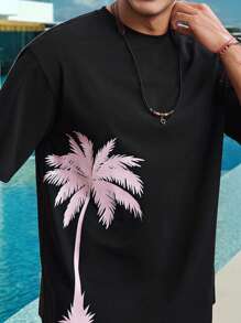 Manfinity VCAY Men's Knitted Casual Loose Fit Short Sleeve T-Shirt, Young And Fashionable For Daily Wear