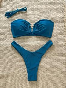 Swim Chiccia 2 piezas de bikini sexy para mujer de verano con tirantes finos y decoración metálica en unicolor