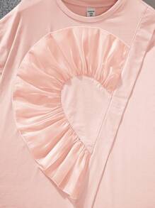 SHEIN Tween Girl Loose Cute Round Neck Pullover Split Ruffle Hem Short Sleeve T-Shirt - Baby Pink - View 4