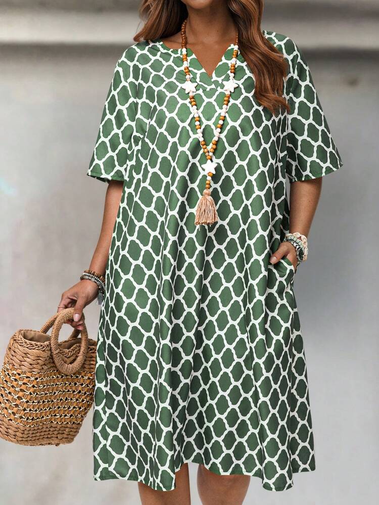 Plus Size Vacation Boho Country  Casual Allover Print V-Neck Dress Spring Outfits For Women Summer Outfits For Women