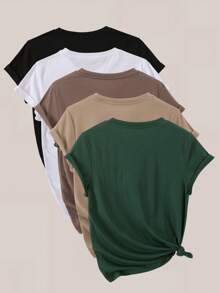 INAWLY Women's Casual Versatile Solid Color Short Sleeve T-Shirt