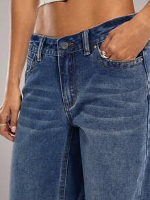 Forever 21 Women Casual Commuter Street Style Low Rise Straight Leg Jeans, Spring - Dark Wash - View 7