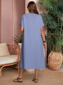 EMERY ROSE Vestido casual con bolsillo, de cuello en V y mangas cortas, para mujer de tallas grandes