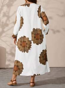 EMERY ROSE Plus Size Women Floral Printed Casual Dress, Minimalist Fashion Suitable For Summer - White - View 4