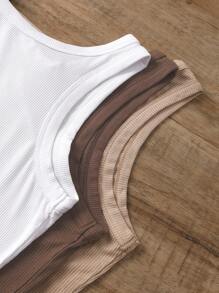 INAWLY 3pcs Women Ribbed Round Neck Sleeveless Casual Camisole - Multicolor - View 4