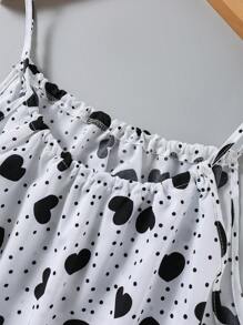 SHEIN LUNE 加大码细肩带心形印花休闲吊带背心新年女装心形印花图案夏季女装情人节度假女装夏季女装夏季上衣 - 白色 - 查看 3