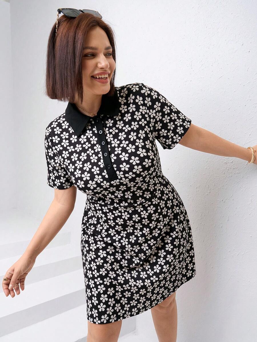Chikora Plus Size Casual Short Sleeve Dress, Stylish & Suitable For Summer Casual Dresses For Women Dresses For Women Mini Spring Dress For Women Casual Dresses For Woman New Arrivals Women Dress Woman Dress Summer Outfits For Women Women Summer Set Petite Dresses For Woman,Business Casual Woman - Multicolor - View 1