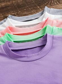 SHEIN 5pcs/Set Young Girl Animal Print Short Sleeve Tops - Multicolor - View 4