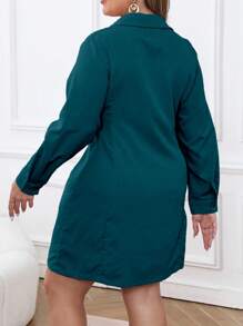 Calvaya Plus Size Women's Solid Color Long Sleeve Minimalist Fashion Dress - Teal Blue - View 2