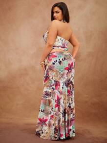 Hauture Women's Leopard And Floral Print Halter Cowl Neck Top With Gold Ornament - Multicolor - View 3