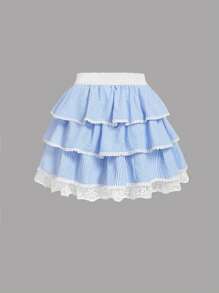 SHEIN MOD 加大码格子 A 字迷你裙、节日派对女士裙子、新年、节日女士、裙子、新年、情人节 - 藍白色 - 查看 2