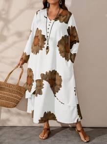 EMERY ROSE Plus Size Women Floral Printed Casual Dress, Minimalist Fashion Suitable For Summer - White - View 6