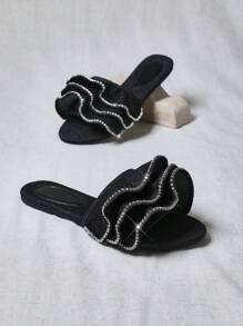 SHUZIA Women's Ruffels Chiffon Fashionable Flat Sandal - Black - View 1