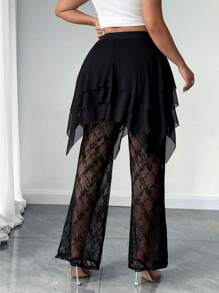 SHEIN Clasi Pantalones burdeos de encaje asimétricos informales en talla grande