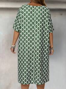EMERY ROSE Vestido informal con estampado total y cuello en V para talla grande para vacaciones