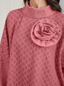 Al Najma 高领 3D 花卉女式土耳其和阿拉伯风格长款束腰外衣，秋冬季，朴素优雅的束腰外衣，卡夫坦和贾拉比亚，适合日常休闲 - 珊瑚粉 - 查看 3