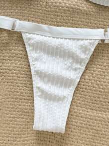 Swim Chiccia Women's Summer Solid Color Strapless Bandeau Metal Decor Sexy Bikini Swimwear Set - White - View 4