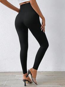 SHEIN Essnce Plus Size Women's Spring And Summer Fashion Casual Comfortable High Elastic Daily Black All-Match Slim Ultra-High Waist Slim Leggings,Women Bottom,Summer Outfits For Women - Black - View 7