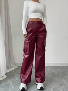 TrendSteals Women's Fashionable Solid Color Cargo Pants Fall Cloth For Women - Burgundy - View 7