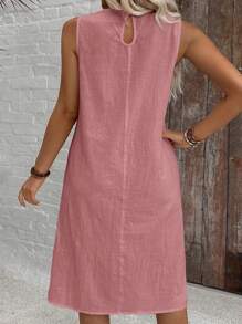 SHEIN VCAY Plus Size Sleeveless Solid Color Simple Fashionable Dress, Suitable For Summer - Dusty Pink - View 2